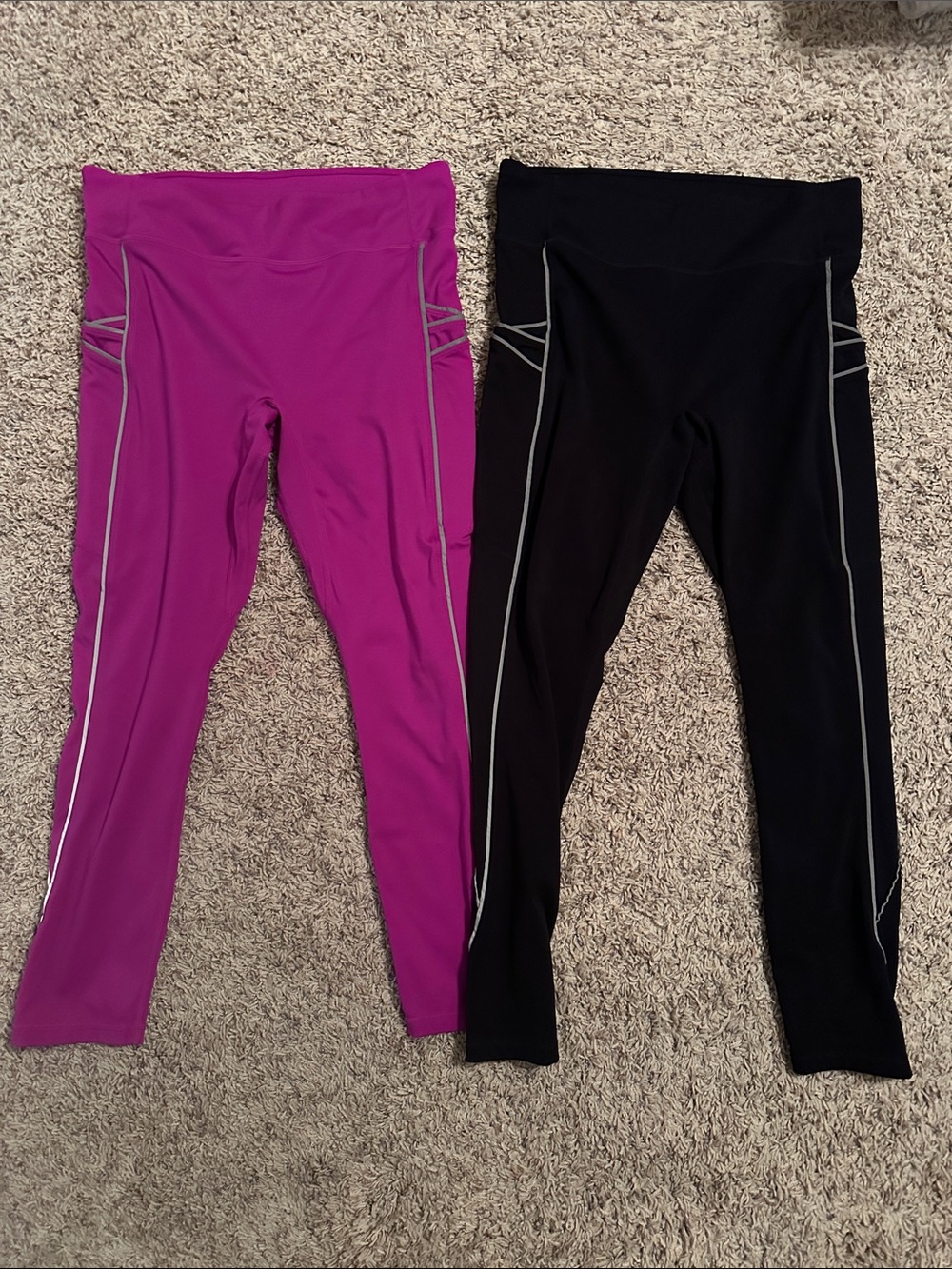 Fabletics bundle!! Black and pink Leggings with Silver Reflective Piping
